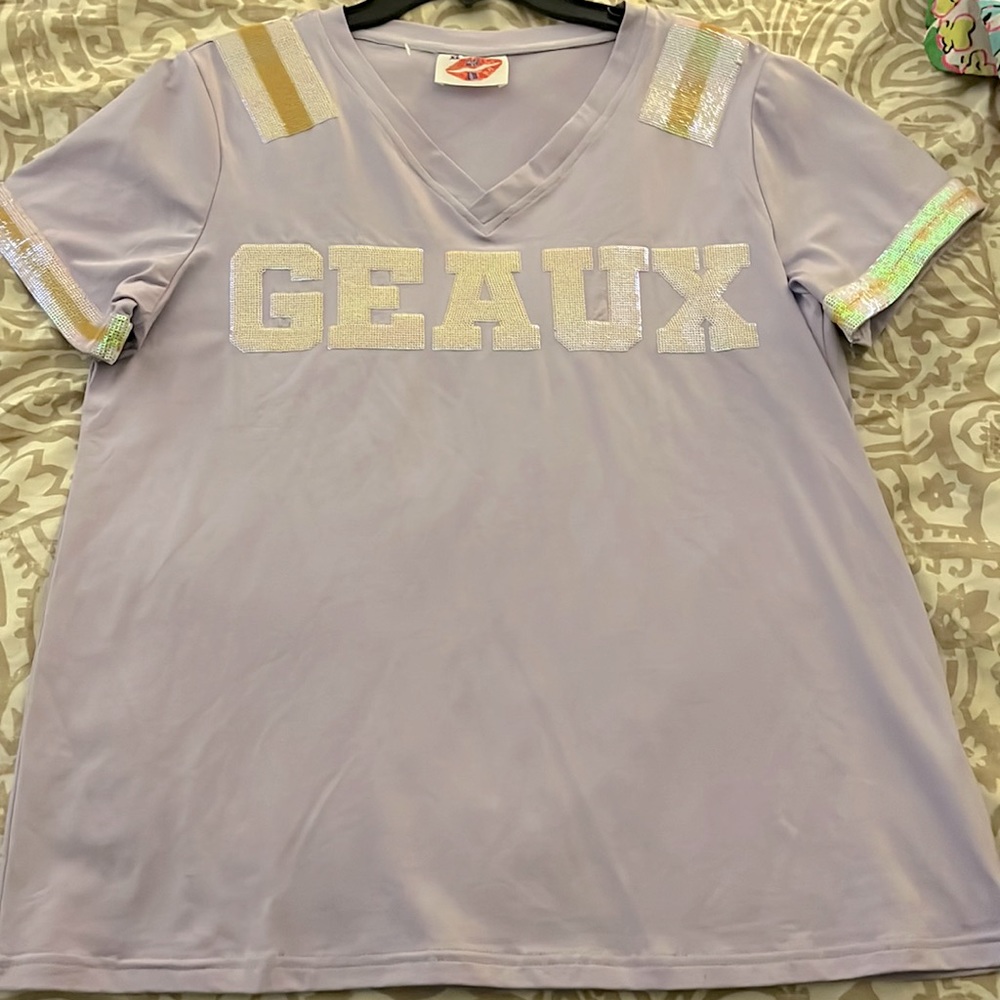 Sparkle City GEAUX Lavender Top NWOT